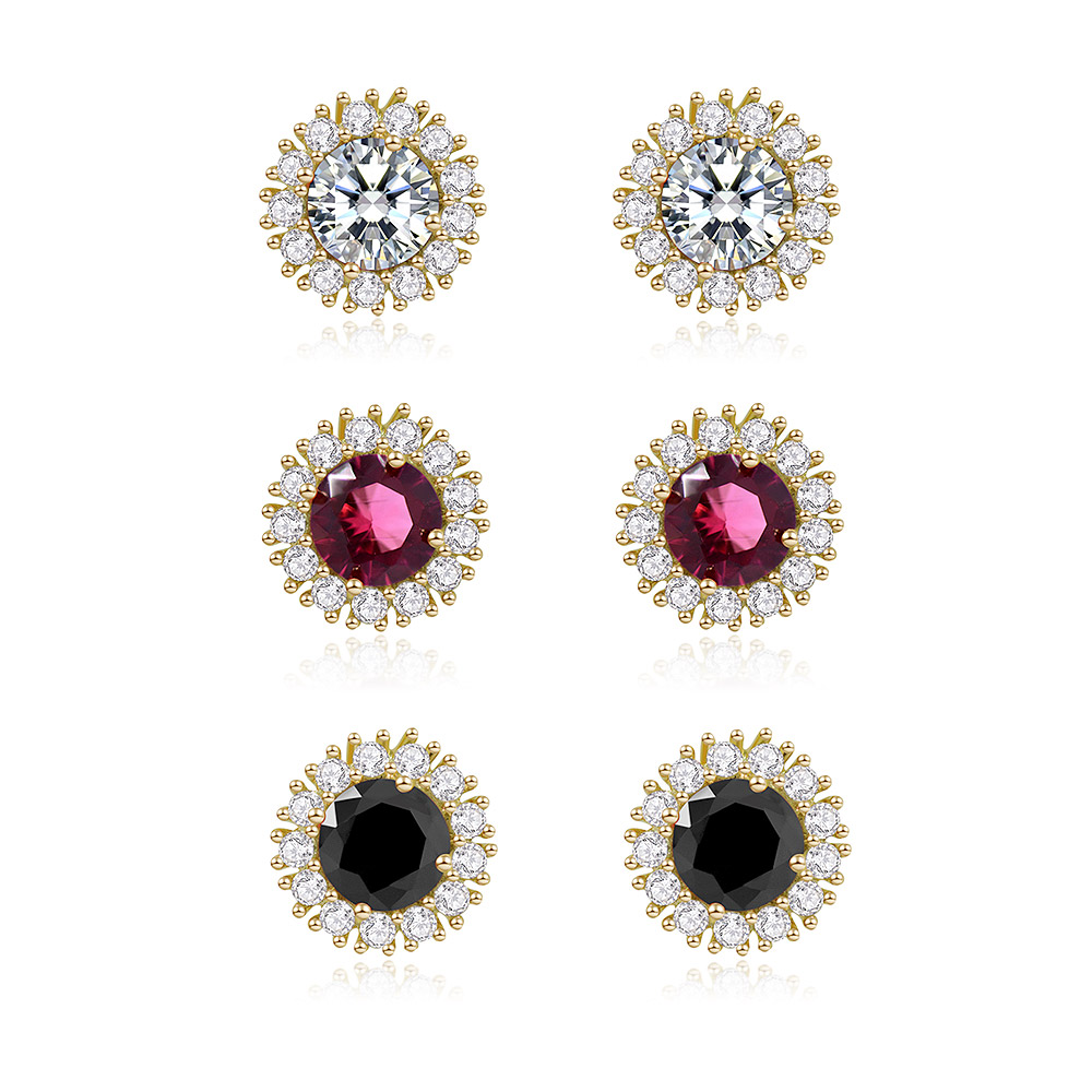 3 Colors CZ Cluster Round Stud Earrings Set